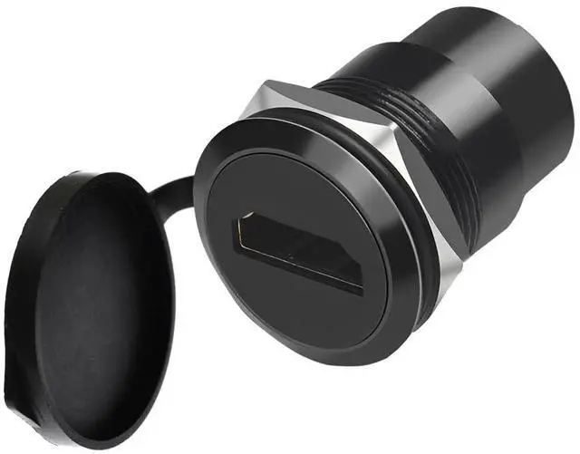 Main image of Vszerda HDMI Panel Mount Adapter 4K@60Hz - Female-to-Female Threaded Connector, with Anti-Loosening Gasket and Waterproof Cover, Ideal for Car, Dashboard and Device Panels