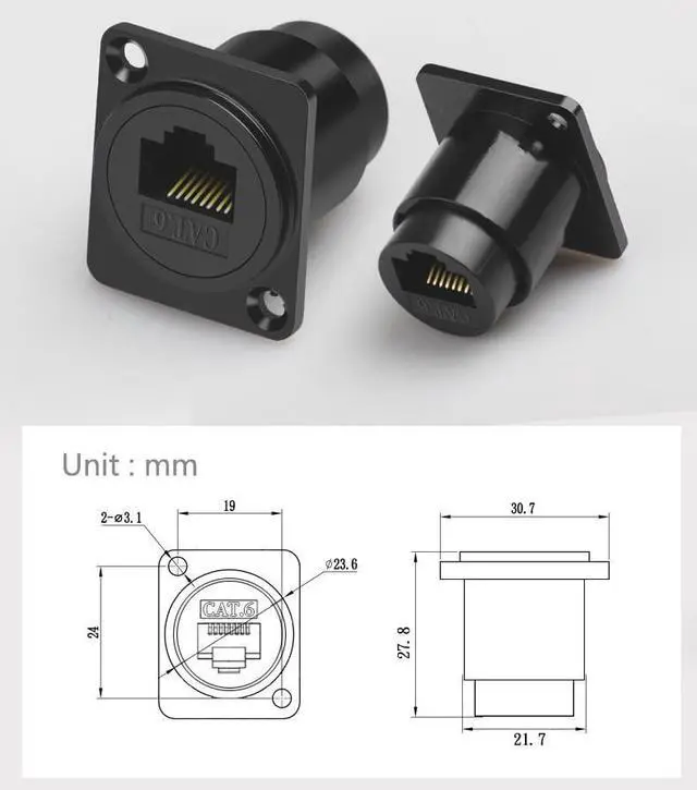 Alt view image 6 of 6 - Vszerda RJ45 Panel Mount Adapter - 8P8C Female-to-Female Connector, Compatible with CAT6A/CAT6/CAT5E/CAT5, XLR/D-Panel Mountable, Network Port Extender for LAN (5 Packs)