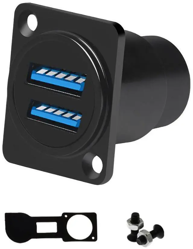 Main image of Vszerda Dual USB 3.0 Panel Mount Adapter - D-Type Female to Female with Waterproof Cover, 5Gbps High-Speed Data Transfer, for External Hard Disks, File Transfers, Mouse, Keyboards & Charging (1 Pack)