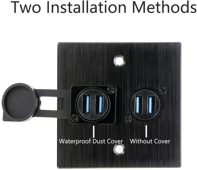 Alt view image 2 of 6 - Vszerda Dual USB 3.0 Panel Mount Adapter - D-Type Female to Female with Waterproof Cover, 5Gbps High-Speed Data Transfer, for External Hard Disks, File Transfers, Mouse, Keyboards & Charging (1 Pack)