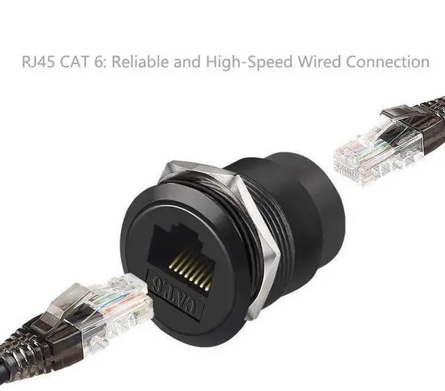 Alt view image 2 of 6 - Vszerda RJ45 CAT6 Panel Mount Adapter Female-to-Female Ethernet Pass-Through Connector, 10 Gbps Bulkhead Interface Adapter, XLR/D-Panel Mountable with Waterproof & Dustproof Cover (1-Pack Black)