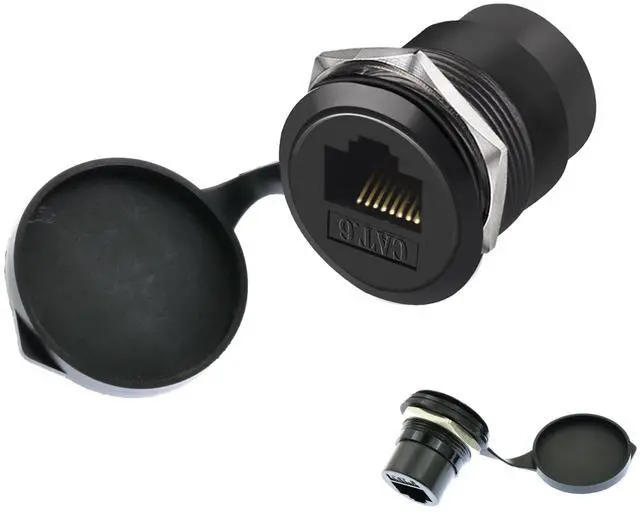 Main image of Vszerda RJ45 CAT6 Panel Mount Adapter Female-to-Female Ethernet Pass-Through Connector, 10 Gbps Bulkhead Interface Adapter, XLR/D-Panel Mountable with Waterproof & Dustproof Cover (1-Pack Black)
