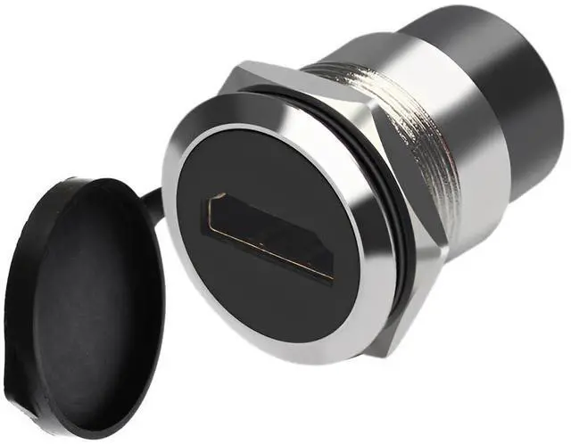 Main image of Vszerda HDMI Panel Mount Adapter 4K@60Hz - Female-to-Female Threaded Connector, with Anti-Loosening Gasket and Waterproof Cover, Ideal for Car, Dashboard and Device Panels (Silver)