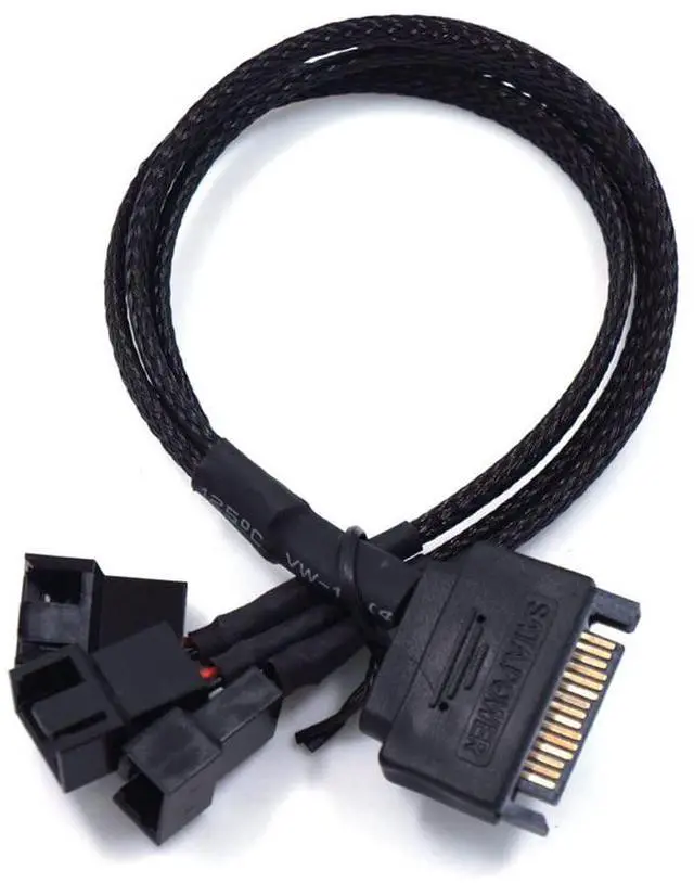 Alt view image 4 of 6 - Vszerda SATA to 3 Pin / 4 Pin Fan Adapter, 15 Pin SATA to 12V PC Case Fan Splitter Extension Power Cable Adapter 10.6 27cm (1 to 3)