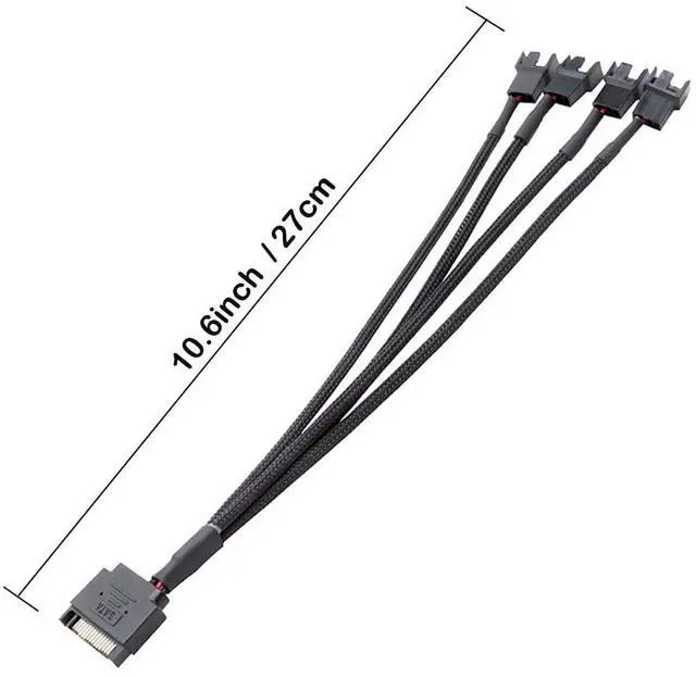 Alt view image 6 of 6 - Vszerda SATA to 3 Pin / 4 Pin Fan Adapter, 15 Pin SATA to 12V PC Case Fan Splitter Extension Power Cable Adapter 10.6 27cm (1 to 4)