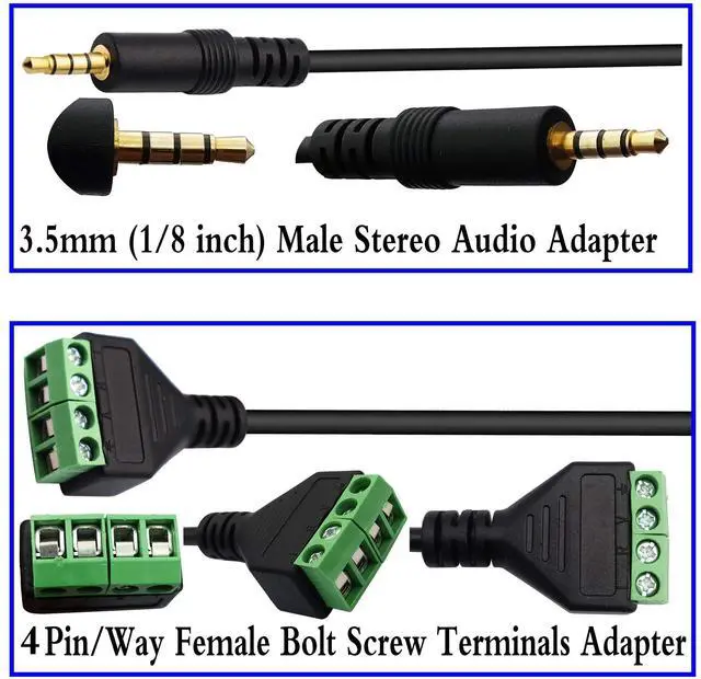 Alt view image 6 of 7 - Vszerda 3.5mm Screw Terminal Block Cable 3.5mm (1/8inch) Stereo TRRS Audio Male to 4 Pin/Way Female Bolt Screw Headphone Balum Converter Adapter Cable30CM/2Packs) (4Pole/M)