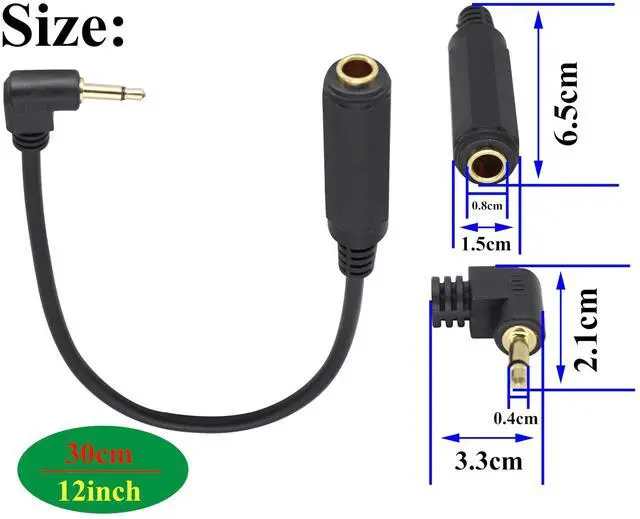 Alt view image 2 of 7 - Vszerda Right Angle Gold Plated 1/4 Mono to 1/8 Cable 90 Degree TS 3.5mm Mono Audio 1/8 inch Male to 6.35mm 1/4 inch Female Jack Converter Cable for Amplifier, Speaker, Guitar(30CM/1Pack)