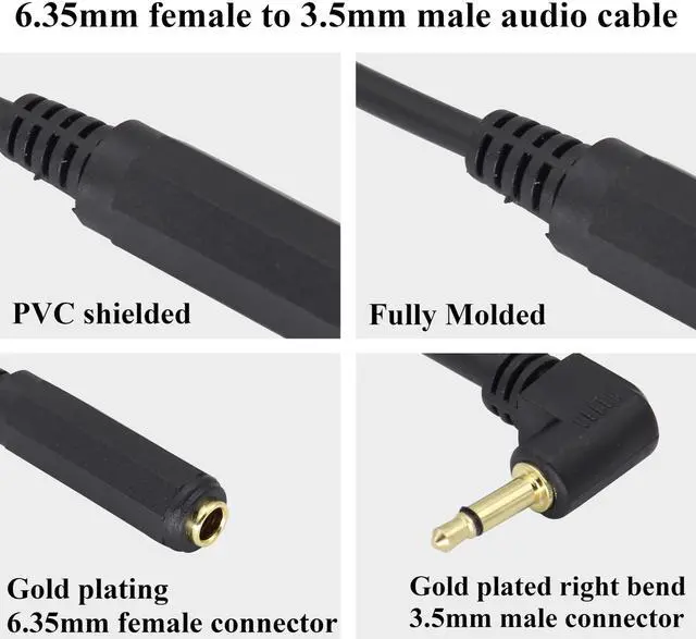 Alt view image 3 of 7 - Vszerda Right Angle Gold Plated 1/4 Mono to 1/8 Cable 90 Degree TS 3.5mm Mono Audio 1/8 inch Male to 6.35mm 1/4 inch Female Jack Converter Cable for Amplifier, Speaker, Guitar(30CM/1Pack)
