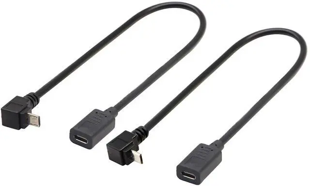 Main image of Vszerda (2-Pack)Micro USB to Type-C Extender Cable, USB 3.1 Type-C Female to 90 Degree Up & Angled Down Micro USB Male Extension Cable Data Sync and Charging Cable for & Tablet & Mobile Phone (30CM)