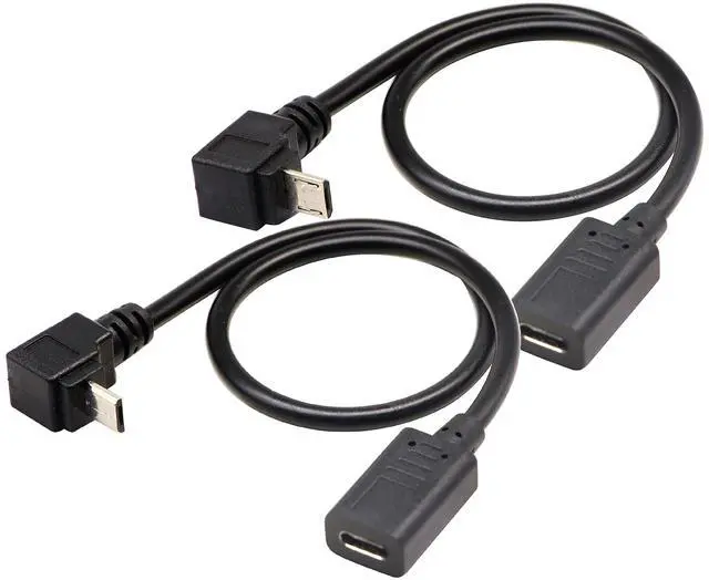 Alt view image 5 of 7 - Vszerda (2-Pack)Micro USB to Type-C Extender Cable, USB 3.1 Type-C Female to 90 Degree Up & Angled Down Micro USB Male Extension Cable Data Sync and Charging Cable for & Tablet & Mobile Phone (30CM)