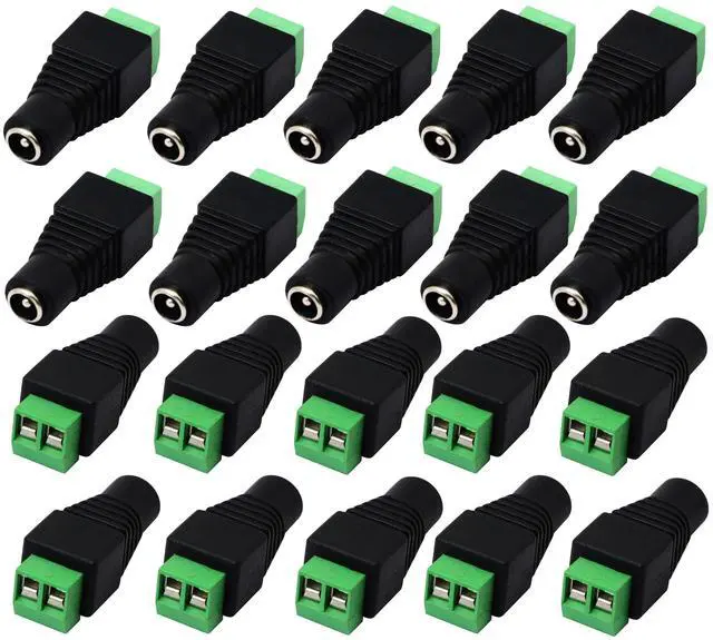Main image of Vszerda DC 5.5 X 2.1mm Adapter - 2.1mm to 5.5mm Female Barrel Power Jack to 2 Pin/Way Female Bolt Screw Type Terminals Connector for CCTV Security Camera, LED Strip Light (20 Pack)