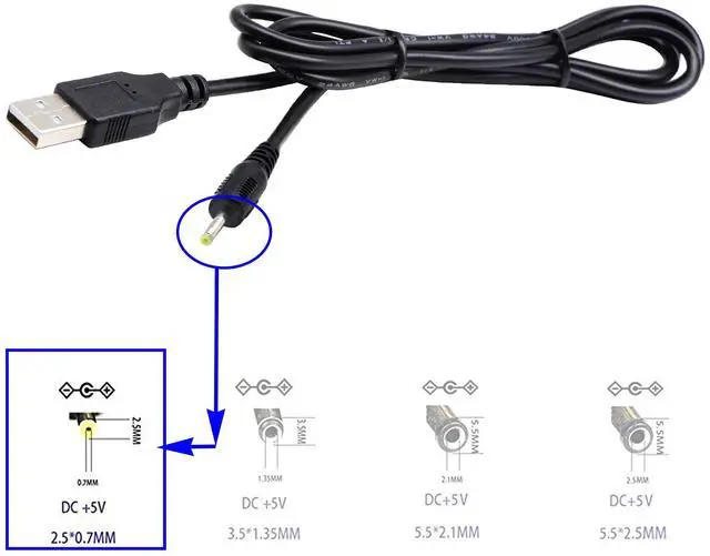 Alt view image 4 of 7 - Vszerda USB 2.0 A Male to DC 2.5x0.7mm Male Adapter Cable 5 Volt DC Barrel Power Jack Charging Cable for Tablet, Electronic Dog, Access Control Attendance (1M DC 2.5x0.7mm)(2packs)