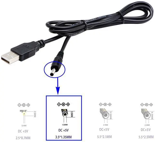 Alt view image 5 of 7 - Vszerda USB 2.0 A Male to DC 3.5x1.35mm Male Adapter Cable 5 Volt DC Barrel Power Jack Charging Cable for Tablet, Electronic Dog, Access Control Attendance (1M/3.3ft, DC 3.5x1.35mm)(2packs)