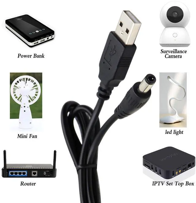 Alt view image 7 of 7 - Vszerda USB 2.0 A Male to DC 5.5x2.5mm Male Adapter Cable 5 Volt DC Barrel Power Jack Charging Cable for Tablet, Electronic Dog, Access Control Attendance (1M/3.3ft, DC5.5x2.5mm)(2packs)