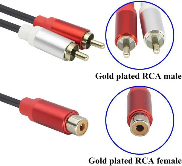 Alt view image 3 of 7 - Vszerda Gold-Plated Red/White Double RCA Male Head to RCA Female Stereo Audio Extension Cable, Flexible PVC Audio Cable for Speakers,Home Theaters, High-Definition Tvs and Game Consoles(30 CM)