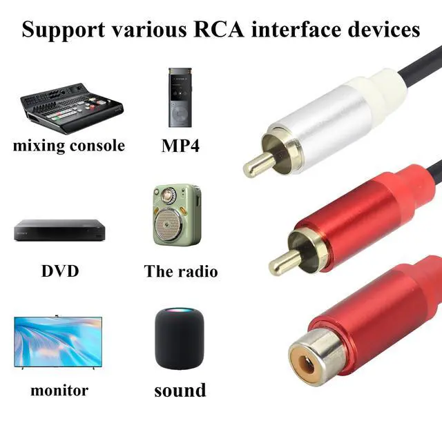 Alt view image 7 of 7 - Vszerda Gold-Plated Red/White Double RCA Male Head to RCA Female Stereo Audio Extension Cable, Flexible PVC Audio Cable for Speakers,Home Theaters, High-Definition Tvs and Game Consoles(30 CM)