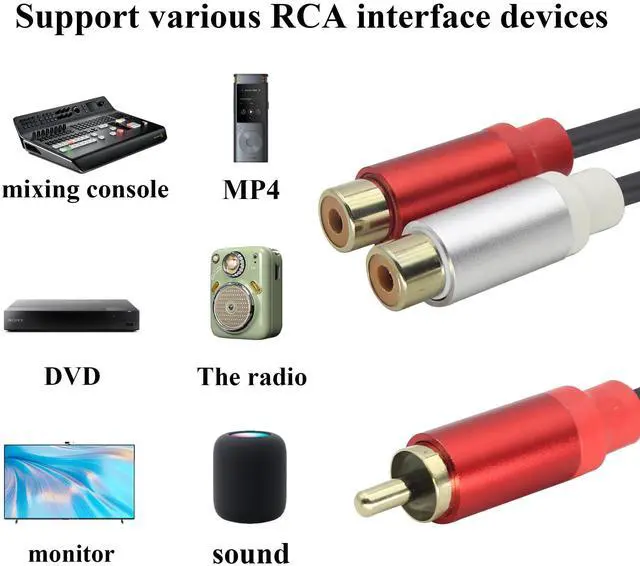 Alt view image 7 of 7 - Vszerda RCA Y Splitter Cable Dual Female RCA to Single Male Audio Jack Plug Splitter Converter Cable Compatible with Speakers, Home Theaters, and High-Definition Tvs.(30 CM)