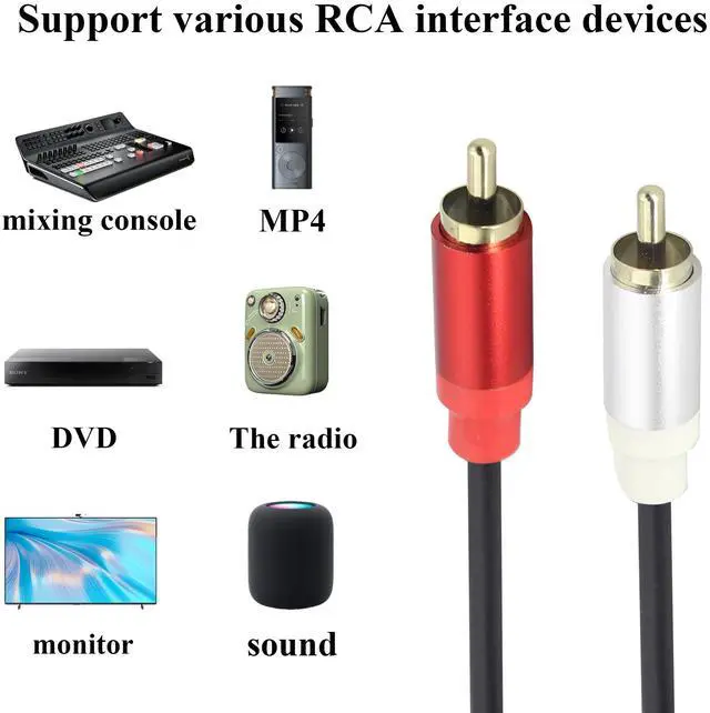 Alt view image 7 of 7 - Vszerda Gold-Plated Red and White Double RCA Male to RCA Male Cable, High Flexibility PVC Gold-Plated High Fidelity Cable, Suitable for Home Cinemas, High-Definition Tvs, Game Consoles, Etc.(30 CM)