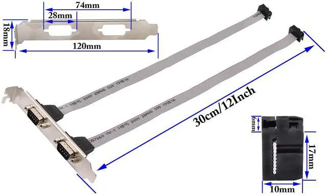 Alt view image 2 of 7 - Vszerda 2 Port DB9 RS232Serial Port Bracket to 10 pin HeaderRibbon Cable Connector Adapter, DB9 Serial Male to 10P Motherboard Header Panel Mount Cable Serial Port Bracket (12in 4Pcs) (2 Port)