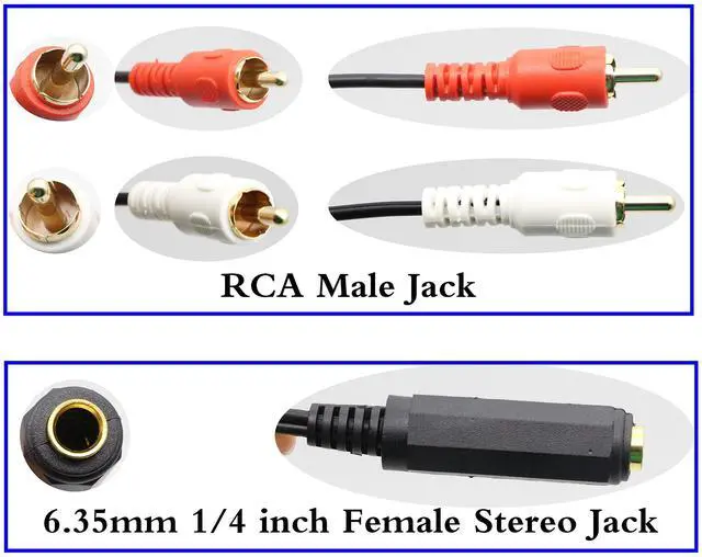 Alt view image 6 of 6 - Vszerda 6.35mm to 2 RCA Y Splitter Cable, Gold-Plated 6.35mm (1/4 inch) TRS Female to 2 (Dual) RCA Male Stereo Audio Y Splitter Extension Adapter Cable (5Ft/1.5M)