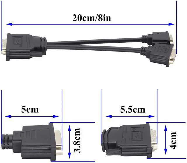 Alt view image 4 of 7 - Vszerda DMS-59 to DVI Splitter Cable Connector for Dual Monitor Setups or as a DVI Adapter Y Cord Dongle-10inch