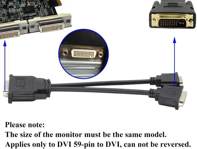 Alt view image 5 of 7 - Vszerda DMS-59 to DVI Splitter Cable Connector for Dual Monitor Setups or as a DVI Adapter Y Cord Dongle-10inch