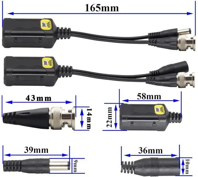 Alt view image 2 of 7 - Vszerda Passive HD Video Balun BNC to RJ45 Network Transceiver Cat5/Cat6 Adapter Cable with DC Power 720P - 8MP Cat6 to BNC Male Connecto for CCTV Security Surveillance Camera System(16.5cm/4Pairs)