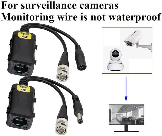 Alt view image 6 of 7 - Vszerda Passive HD Video Balun BNC to RJ45 Network Transceiver Cat5/Cat6 Adapter Cable with DC Power 720P - 8MP Cat6 to BNC Male Connecto for CCTV Security Surveillance Camera System(16.5cm/4Pairs)