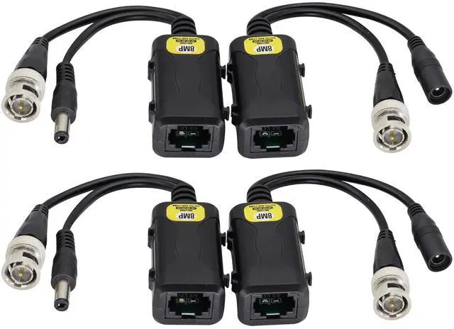 Main image of Vszerda 8MP HD Balun RJ45 to BNC Video Baluns transceiver Passive with DC Power Jack for 720P-1080P 3MP 4MP 5MP 8MP HD-CVI/TVI/AHD/CVBS CCTV Security DVR Surveillance Camera System(16.5cm/2Pairs)