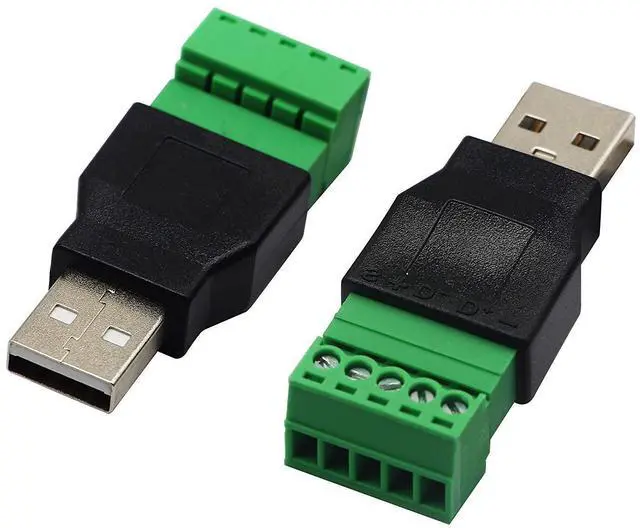 Main image of Vszerda USB 2.0 A Screw Terminal Block Connector USB 2.0 A Male Plug to 5 Pin/Way Female Bolt Screw Shield terminals Pluggable Type Adapter Connector Converter 300V 8A(2Pack) (Male)