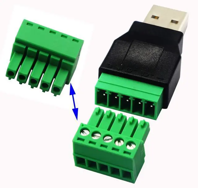 Alt view image 3 of 7 - Vszerda USB 2.0 A Screw Terminal Block Connector USB 2.0 A Male Plug to 5 Pin/Way Female Bolt Screw Shield terminals Pluggable Type Adapter Connector Converter 300V 8A(2Pack) (Male)