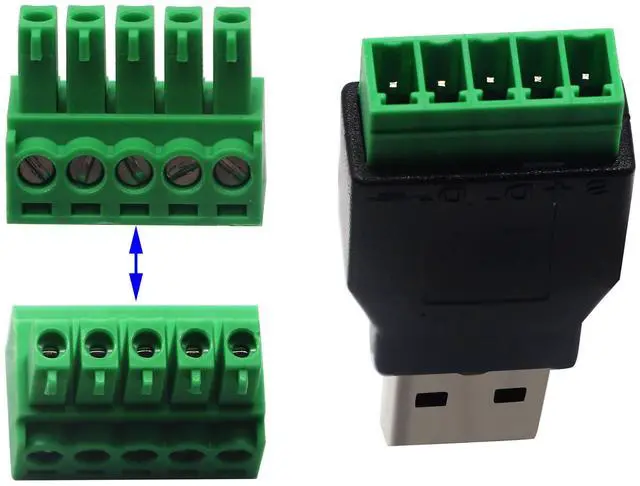 Alt view image 4 of 7 - Vszerda USB 2.0 A Screw Terminal Block Connector USB 2.0 A Male Plug to 5 Pin/Way Female Bolt Screw Shield terminals Pluggable Type Adapter Connector Converter 300V 8A(2Pack) (Male)