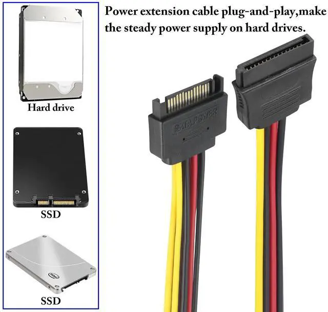 Alt view image 7 of 7 - Vszerda 15Pin SATA Power Supply 1 to 2 Y Splitter Cable,SATA 15Pin 1 Male to 2 Female Interface Extension Cable,15Pin Desktop Hard Drive Optical Drive Power Cord Serial Port Line Adapter.(2Pack)