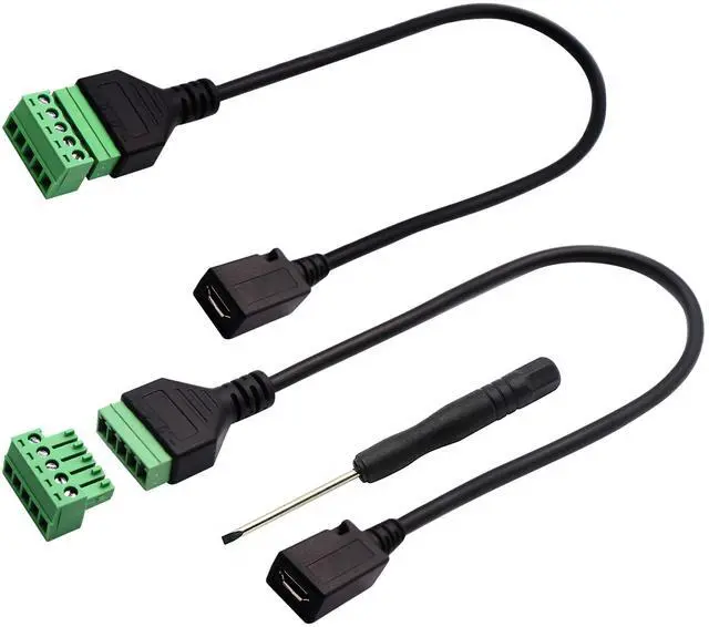 Main image of Vszerda Micro USB Screw Terminal Block Connector Cable - 2.0 Female Plug to 5 Pin/Way Female Bolt Screw Adapter with Shield Terminals (30CM/2PacCK)