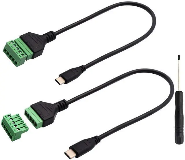 Main image of Vszerda Type C USB Screw Terminal Block Connector Cable 2.0 Type C USB Male Plug to 5 Pin Way Female Bolt Screw with Shield terminals Pluggable Type Adapter Connector Converter Cable30CM2Pack Male