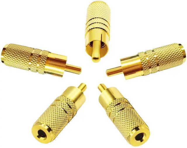 Main image of Vszerda Gold Plated RCA to 3.5MM Audio Adapter Metal Jack 3.5mm (1/8 Inch) Female to RCA Male Audio Plug Adaptor Connector for 3.5MM Headphone Adapter CableGold /5 Pack F/M