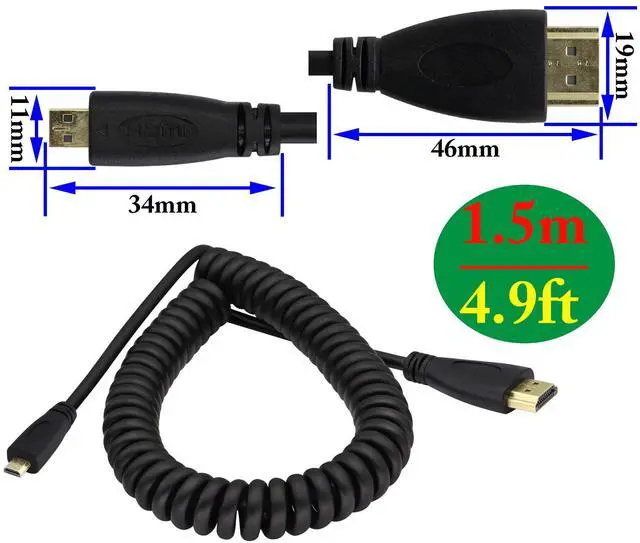 Alt view image 2 of 7 - Vszerda HDMI to HDMI D Spring Cable,1080P 4k High Speed Ultra HD hdmi Version 1.4 Male Cable,gopro hdmi Cable,Support Ethernet, 3D, 4K Audio and Video Straight Spring Cable.(Black/2m-A/D)
