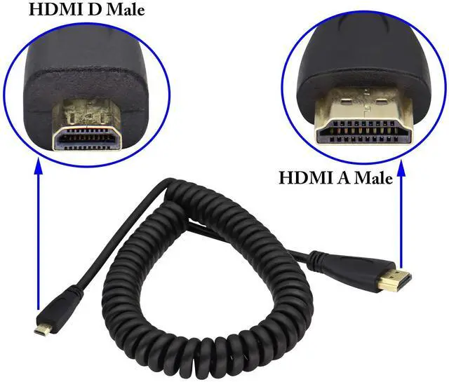 Alt view image 3 of 7 - Vszerda HDMI to HDMI D Spring Cable,1080P 4k High Speed Ultra HD hdmi Version 1.4 Male Cable,gopro hdmi Cable,Support Ethernet, 3D, 4K Audio and Video Straight Spring Cable.(Black/2m-A/D)