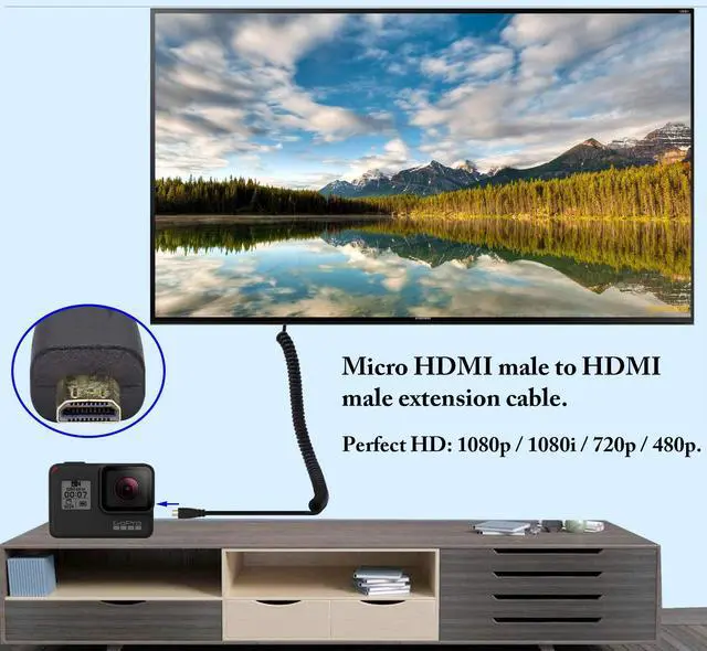 Alt view image 6 of 7 - Vszerda HDMI to HDMI D Spring Cable,1080P 4k High Speed Ultra HD hdmi Version 1.4 Male Cable,gopro hdmi Cable,Support Ethernet, 3D, 4K Audio and Video Straight Spring Cable.(Black/2m-A/D)