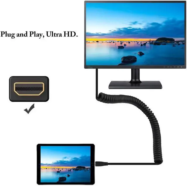 Alt view image 5 of 7 - Vszerda HDMI to HDMI D Spring Cable,1080P 4k High Speed Ultra HD hdmi Version 1.4 Male Cable,gopro hdmi Cable,Support Ethernet, 3D, 4K Audio and Video Straight Spring Cable.(Black/2m-A/D)