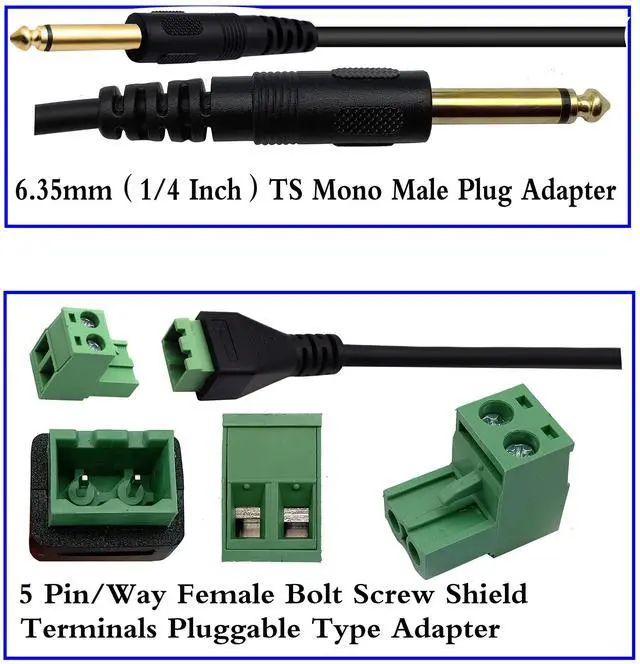 Alt view image 7 of 7 - Vszerda 6.35mm Screw Terminal Block Connector Cable 6.35mm 1/4 Inch Audio Mono Male to 2 Pin/Way Female Bolt Screw Shield terminals Pluggable Microphone Type Adapter Cable30CM/2Packs)(2-Pole/M)