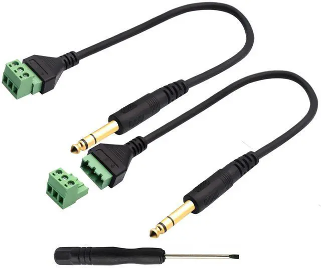 Main image of Vszerda 6.35mm Screw Terminal Block Connector Cable 6.35mm 1/4 Inch Stereo Audio Male to 2 Pin/Way Female Bolt Screw Shield terminals Pluggable Microphone Type Adapter Cable30CM/2Packs 3-Pole/M