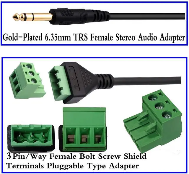 Alt view image 7 of 7 - Vszerda 6.35mm Screw Terminal Block Connector Cable 6.35mm 1/4 Inch Stereo Audio Male to 2 Pin/Way Female Bolt Screw Shield terminals Pluggable Microphone Type Adapter Cable30CM/2Packs 3-Pole/M