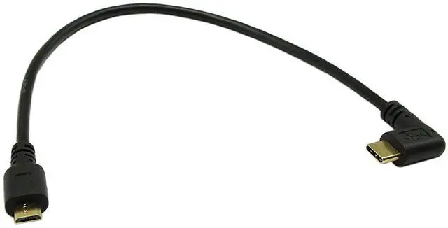 Main image of Vszerda 10 Inchs Gold Plated USB 2.0 Micro Male to USB Type C Male Right Angle Sync and Charge Converter Adapter Cable Cord1Pack