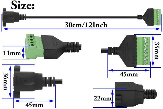 Alt view image 3 of 7 - Vszerda RJ45 Screw Terminal Connector Cable RJ45 Female to 8 Pin Solderless Wire Screw Terminal Network Connector RJ45/8P 8C Ethernet Cable for AV CCTV DVR etc in-Line Coupler.(30cm/2Pack)