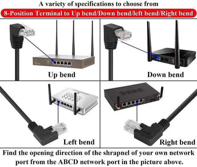 Alt view image 6 of 7 - Vszerda 90 Degree Cat 5 Ethernet Screw Terminal Cable (Down Bend) RJ45 Male to 8-Pin Screw Terminal Extender 8P 8C Crystal to 8-Position Terminal Straight Through Network Extender(2 Pack/30cm/Down)