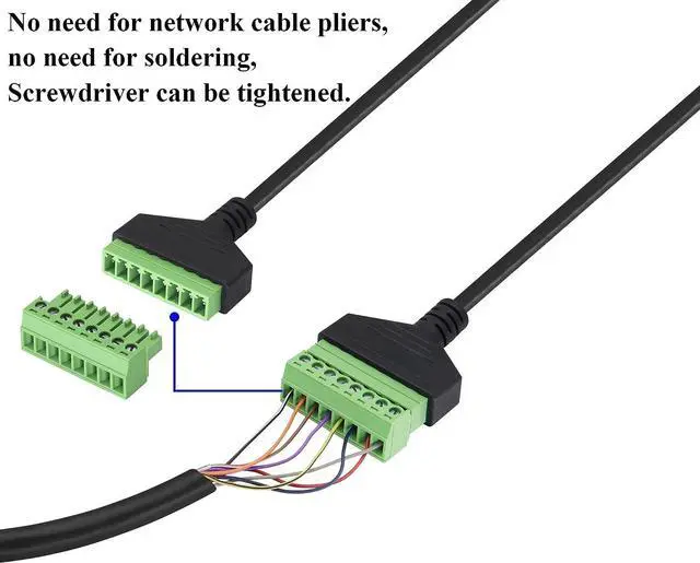 Alt view image 5 of 7 - Vszerda 90 Degree Cat 5 Ethernet Screw Terminal Cable (Down Bend) RJ45 Male to 8-Pin Screw Terminal Extender 8P 8C Crystal to 8-Position Terminal Straight Through Network Extender(2 Pack/30cm/Down)