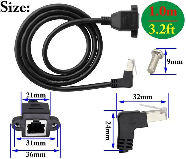 Alt view image 2 of 6 - Vszerda 90 Degree Cat 6 Ethernet Cable RJ45 UTP LAN Cable (UP) Right Angle 90 Degree RJ45 Male to Female Screw Panel Mount Ethernet Network Connector Cable for Router Modem PC Computer(UP/1M)