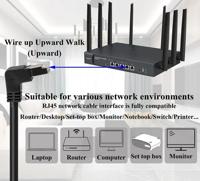 Alt view image 6 of 6 - Vszerda 90 Degree Cat 6 Ethernet Cable RJ45 UTP LAN Cable (UP) Right Angle 90 Degree RJ45 Male to Female Screw Panel Mount Ethernet Network Connector Cable for Router Modem PC Computer(UP/1M)
