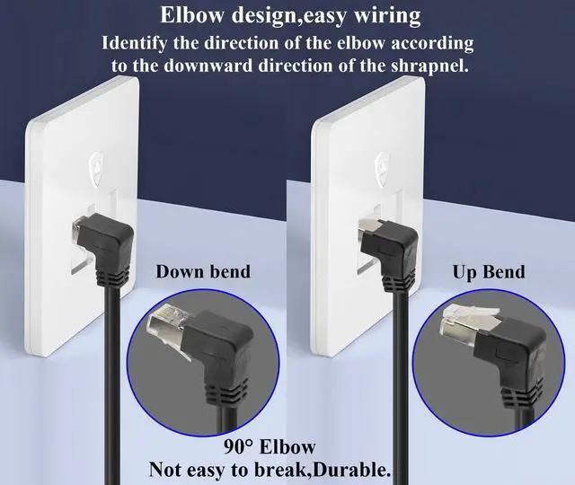 Alt view image 5 of 7 - Vszerda 90 Degree CAT6 RJ45 Twisted Pair Network with Ear Extension Cable, RJ45 Male to Female Shielded Network Connector Compatible with Switches,Routers,PCs,Network Printers,etc.(Down/0.6M)